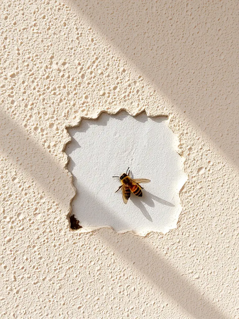 A picture of a completed repair on a wall after a beehive has been removed, demonstrating the cleanup and repair services offered.