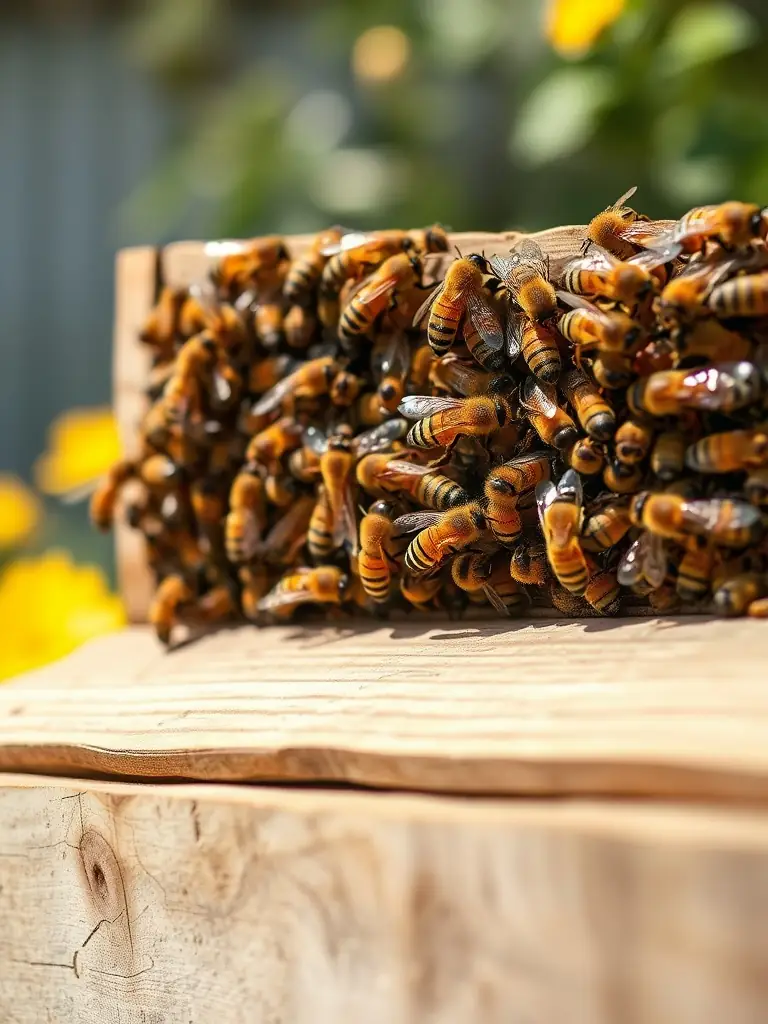 A close-up shot of a bee swarm hanging from a tree branch in a residential area of Arcadia, California, emphasizing the need for safe and quick removal.